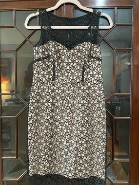 Ann Taylor Black Lace Midi Dress with Nude Lining Never Worn